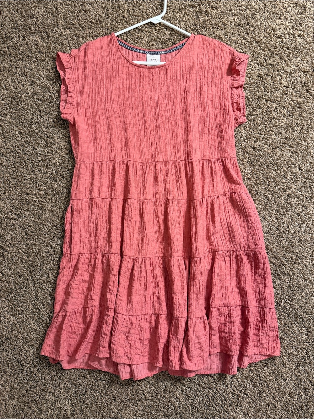 Knox Rose Coral-Tone Ruffle Sleeve Tiered Midi Dress